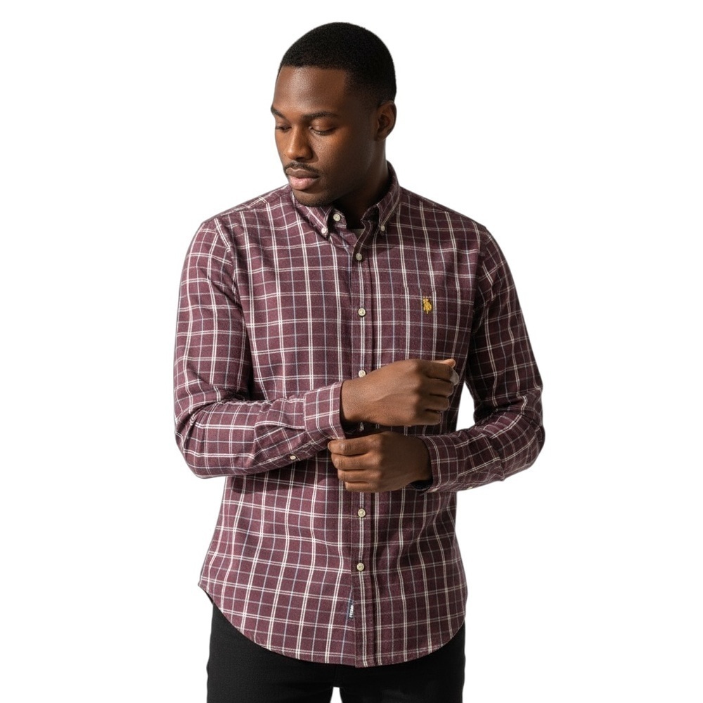 U.S. Polo Assn. Men's Maroon Plaid Shirt, Size XL